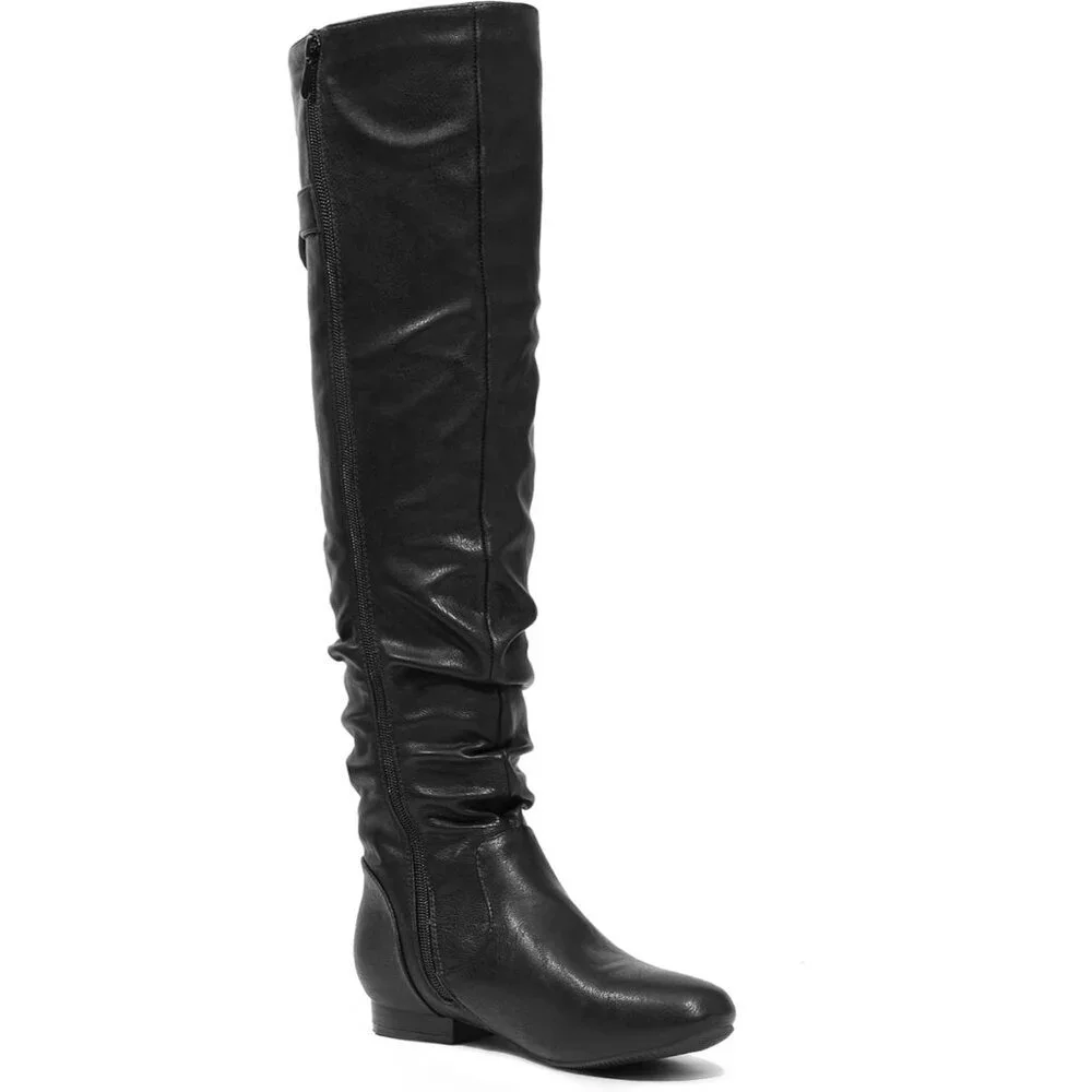 Women's Black/Pu Suede Over The Knee Thigh High Winter Low Heel Western Boots